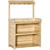 Garden Potting Bench Table Wooden Workstation Bench W Galvanized Metal Tabletop Storage Shelves And Hooks Natural