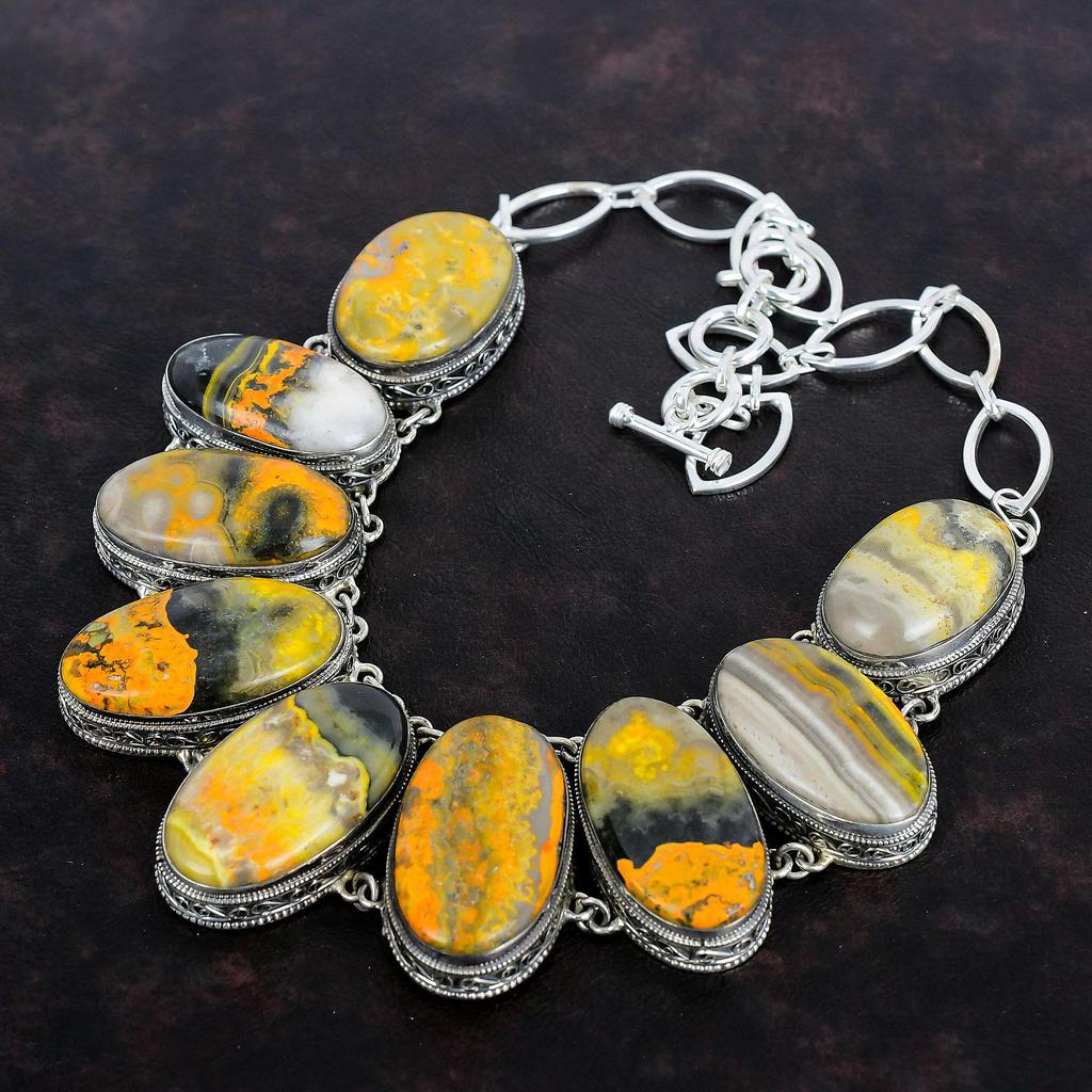 Ожерелье из яшмы шмеля, ювелирные изделия ручной работы, винтажное ожерелье из стерлингового серебра 925 пробы, регулируемое ожерелье из драгоценных камней, подарки для жены