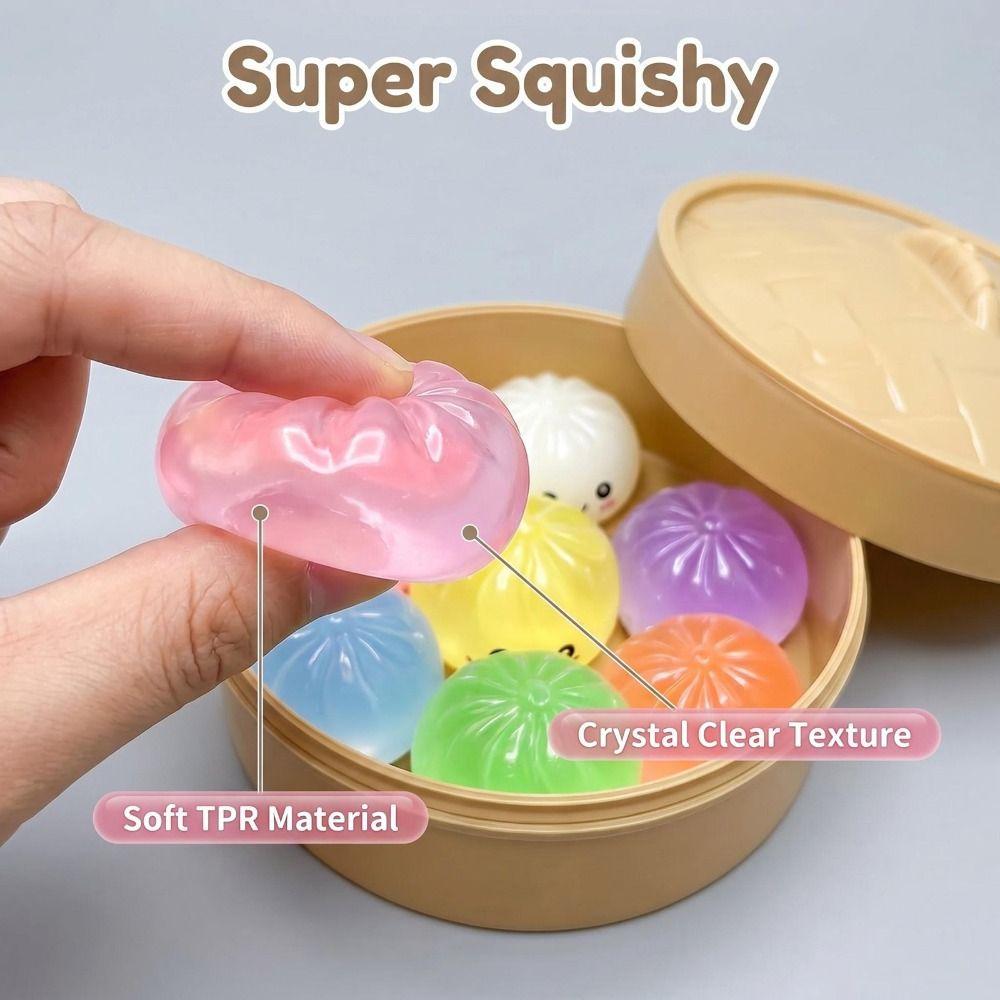 With Steamer Squishy Crystal Bun Soft Cute Fidget Sensory Toy Dumplings Squishy Party Favors