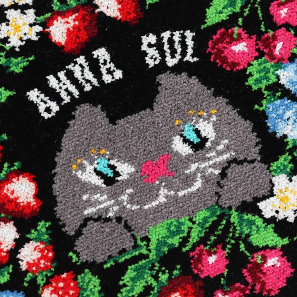 Blooming Anna Sui Chenille Cat Handkerchief Hand Handkerchief, Pattern, Women's (Black, 25cm), Towel, Towel, Women's, 000478-0002-03