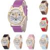 Очаровательные женские кварцевые часы с кошачьей мордочкой и кожаным ремешком, мультяшный дизайн