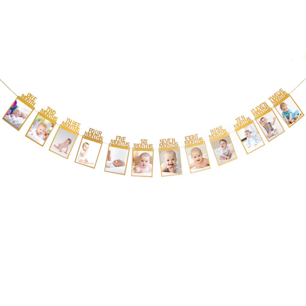 Children'S Birthday Party, First-Year Party Venue Decoration, January-December Photos, Flags, Photo Frames, Banners