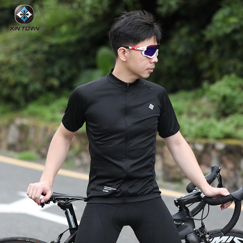 Mens Short Sleeve Cycling Jersey Solid Color Quick Dry Mesh Mountain Bike Top