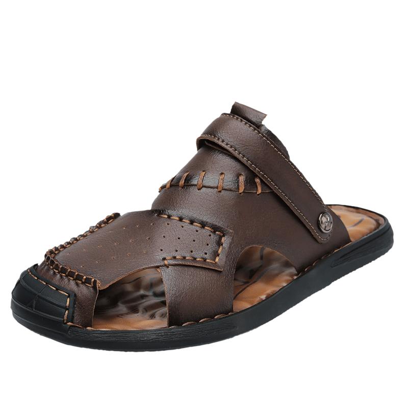 Men's Sandals Genuine Leather Summer Breathable Roman Sandals Antiskid Outdoor Beach Sandals Handmade Designer Shoes Mocassins