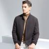 Light luxury stand up collar woolen jacket with thickened cotton and wool, men's solid color business casual autumn and winter warm jacket