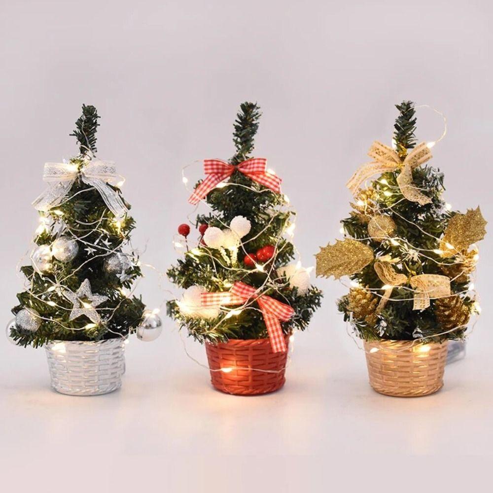 PVC Desktop Pine Christmas Tree With LED Light Balls Artificial Pine Tree Festival Decor