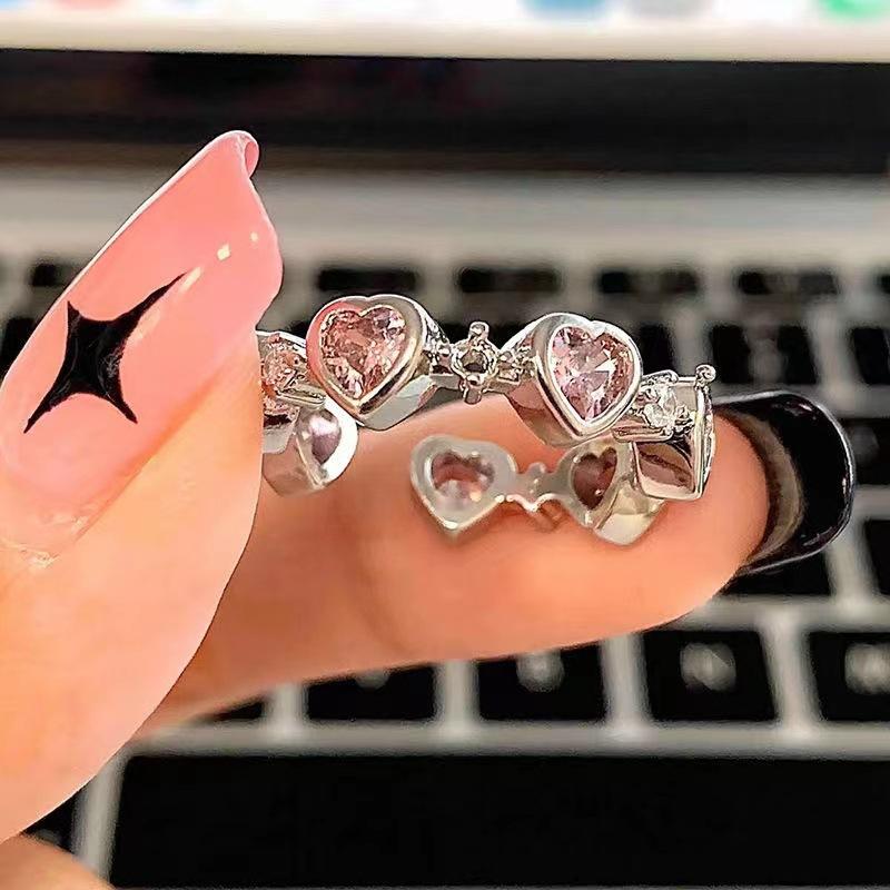 Y2K Pink Crystal Bowknot Zircon Rings for Women Fashion Sweet Lovely Girl Open Adjustable Ring Kpop Party Jewelry Gift 2023