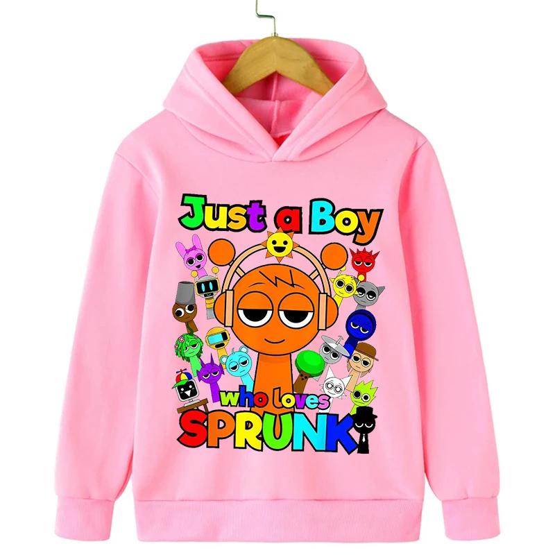 New Cartoon Sprunki Just a Boy Print Boys Hooded Sports Sweatshirt Fall and Winter Casual Comfortable Warm Children's Sweatshirt
