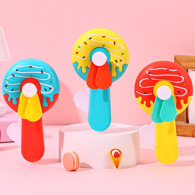 Cute Donut Manual Hand Press Fan No Battery Required Mini Cooling Toy for Kids Theme Party Giveaway Gifts