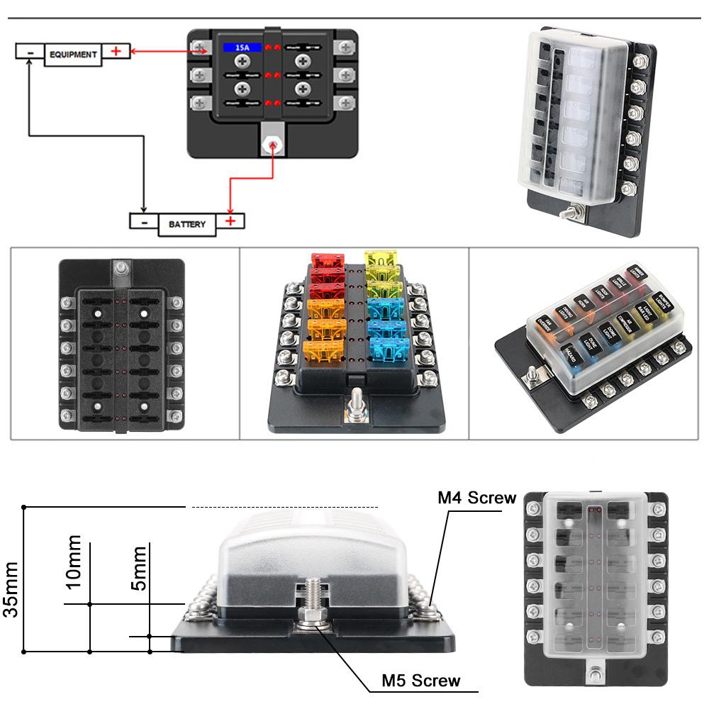 Fuse Box Holder M5 Stud With LED Indicator Light For Auto Car Boat Marine 32V 100A