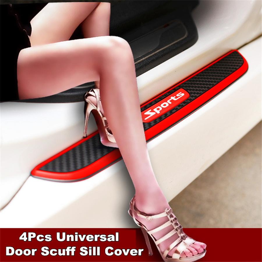 Черная резиновая карбоновая накладка на порог двери автомобиля, защитная панель, наклейка-протектор ступени