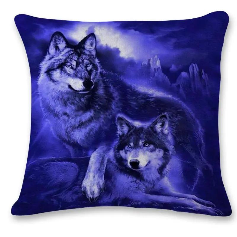Wild Wolf Print Pillow Cover Forest Snowy Mountain Scene Polyester Cushion Case Wildlife Themed Home Decor for Sofa Bedroo
