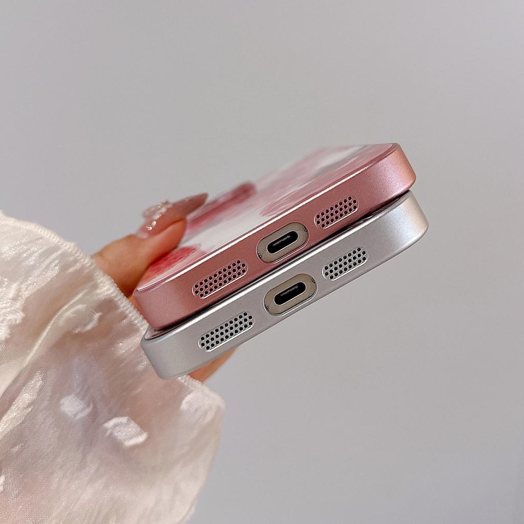 For iPhone 15 Pro Case Mirror Painted Fruit Pattern TPU+Acrylic Phone Cover