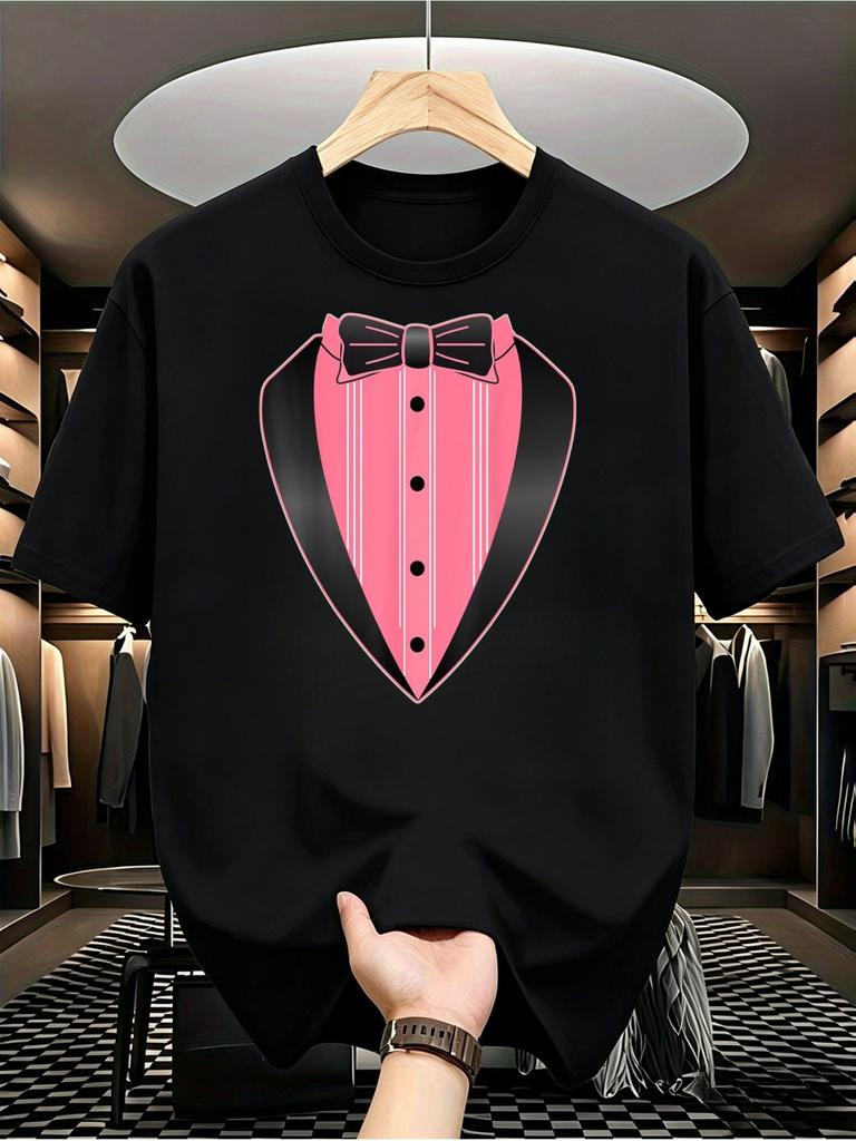 1pc Men'S Graphic T-Shirt Tuxedo Bow Tie Print Short Sleeve Crew Neck