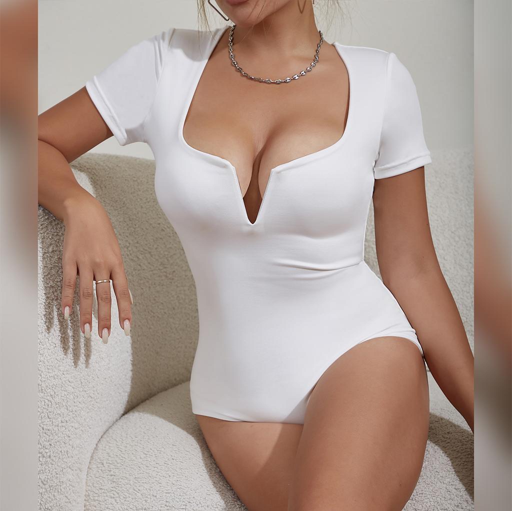 Женский новый комбинезон с глубоким V-образным вырезом и короткими рукавами, сексуальный обтягивающий комбинезон