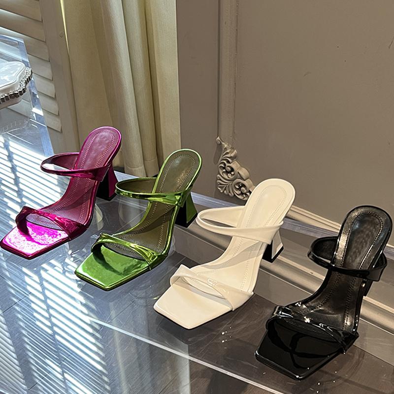 Модные Eilyken Элегантные шлепанцы с квадратным носком Женский дизайн Странный стиль Высокие каблуки Женское платье Сандалии женские