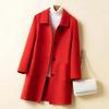 Women Jacket with Dual Pockets Lapel Solid Color Single-breasted Woolen Coat Loose Thermal Long