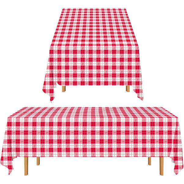 Gatherfun 3PCS Red White Gingham Rectangular Waterproof Tablecloth 54X108Inch Disposable Plastic Table Cover with Gold Stamping for Easter Picnic