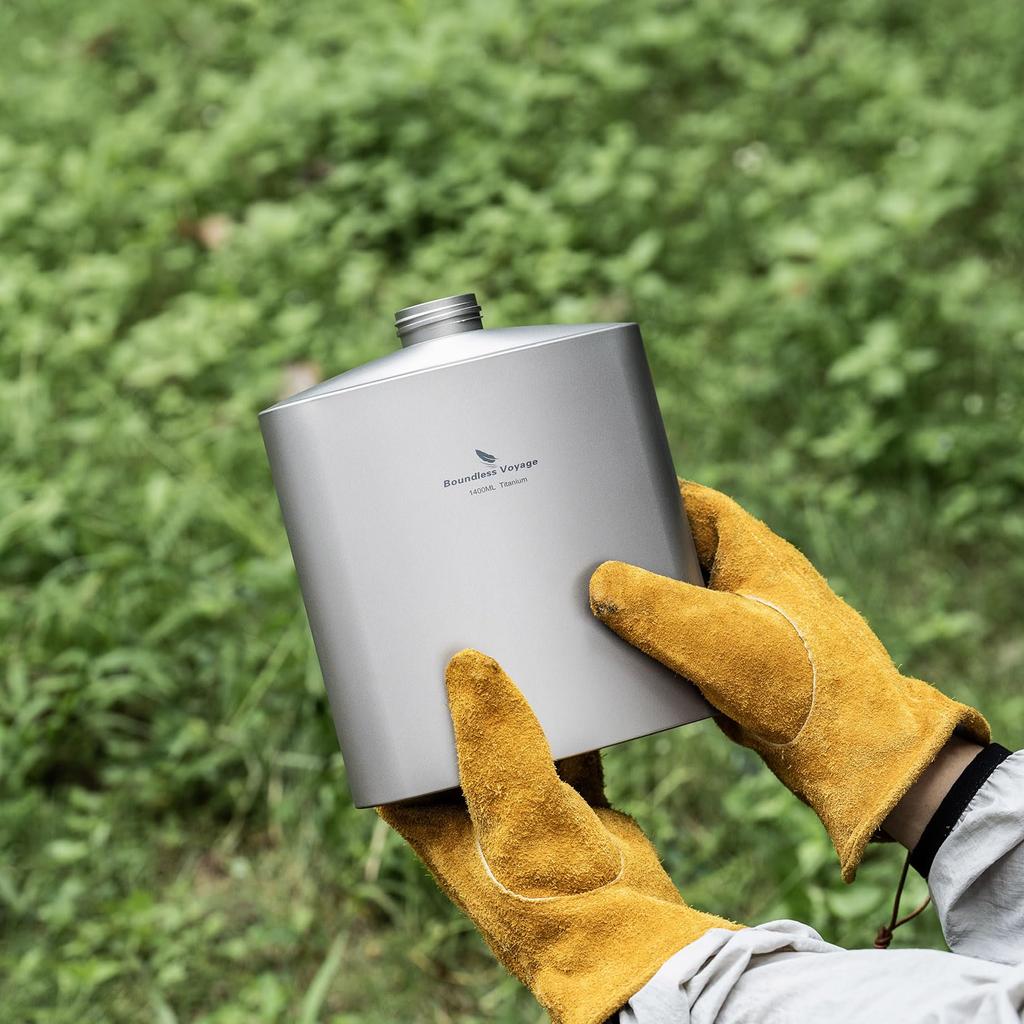 Титановая бутылка Boundless Voyage, Бутылка для воды, Фляга, 1400 мл, Легкая, Прочная, Устойчивая к ржавчине, Стильная, Идеально подходит для одиночного кемпинга, барбекю и