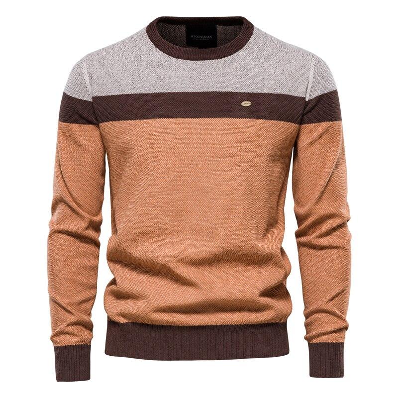 AIOPESON Spliced Cotton Sweater Men Casual O-neck High Quality Pullover Knitted Sweaters Male New Autumn Winter Mens Sweaters