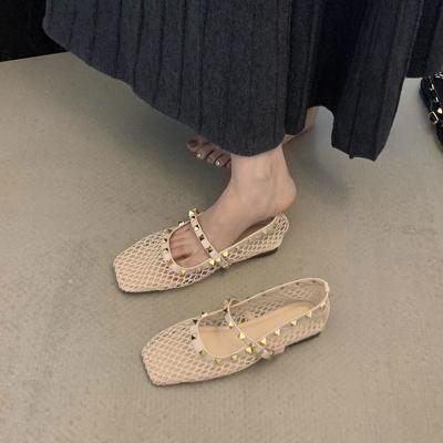 Вязаная крючком ажурная рыболовная сеть Suding с туфлями Мэри Джейн для женской летней коллекции 2025 года, балетки на плоской подошве с круглым носком