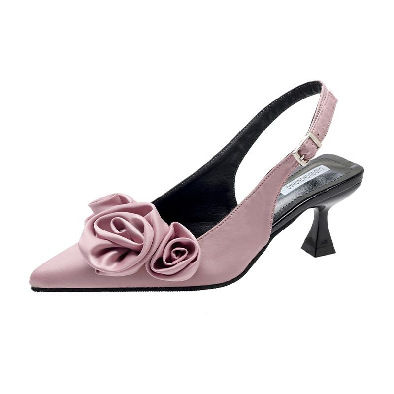 Fashion Flower Fashion Women's Pointed Toe High Heels 2024 Luxury Brand Slingback Women's High Heels Women's Slippers Sandals