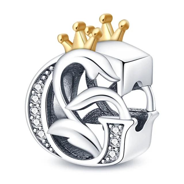New Copper Charm Compatible With Original Bracelet Accessories Women Jewelry Piece Crown Twenty-Six Letters Collection