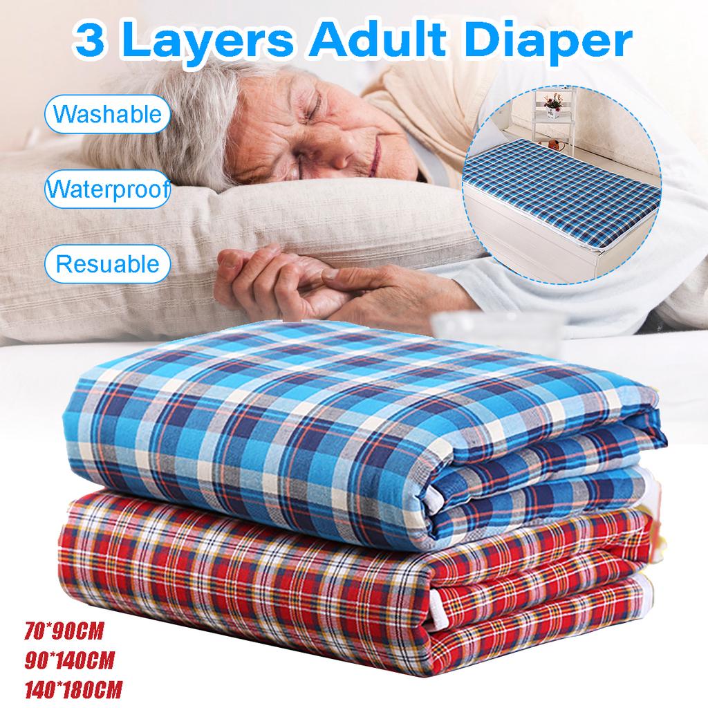 3-Layer Adult Elderly Cloth Diaper Pad Incontinence Nappy Urine Matte Reusable