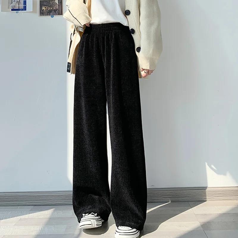 Осенние модные свободные повседневные плюшевые широкие брюки женские зимние толстые бархатные свободные женские брюки однотонные прямые офисные женские брюки с высокой талией 31057
