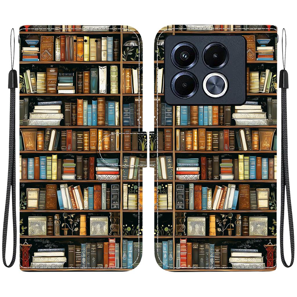 Handmade PU Leather Flip Case for Infinix Note 40 / Note 40 5G (X6853/X6852) Anti-Slip Shockproof Cover with Wrist Strap & Heart/Rose Cat Designs