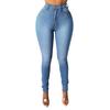 Women Solid Color Skinny Fit Washed Jeans High Waist Zipper Button Fly Pockets Denim Pencil Trousers Streetwear