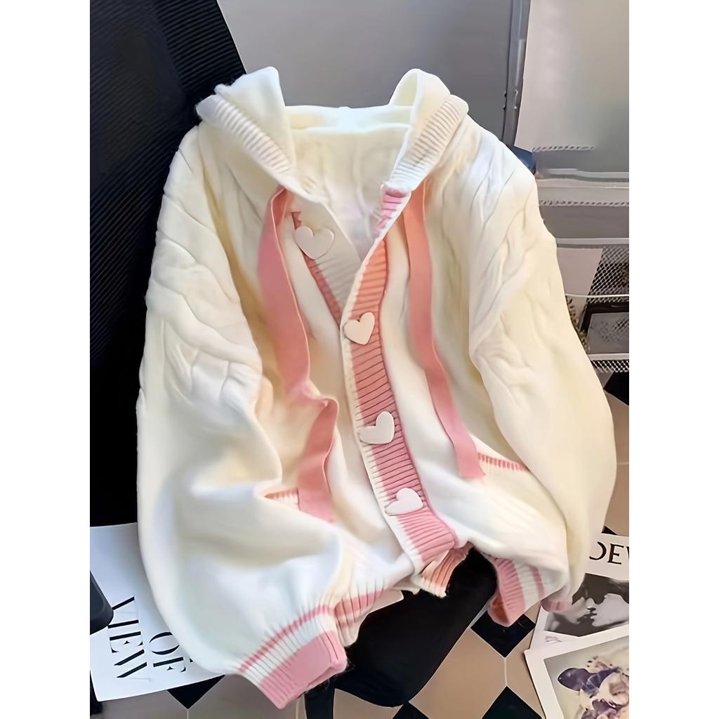 Свободный кардиган с капюшоном в студенческом стиле для весны и осени, модная вязаная куртка для женщин, кардиган для женщин