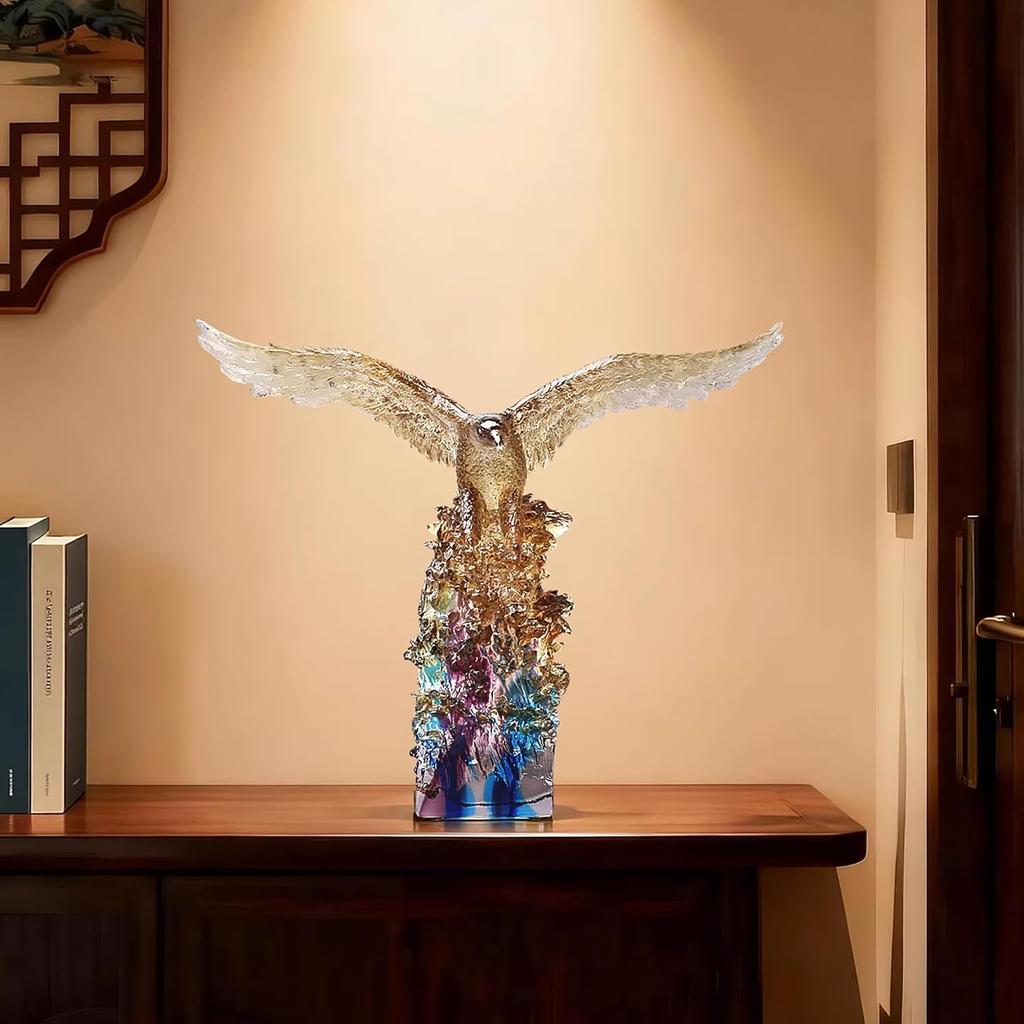 Aris & Juno Liuli Handmade Glazed Eagle Soaring Sculpture, Wings Spread Wide Desk Decor, Chinese Style Home Office Decoration, Feng Shui Success &