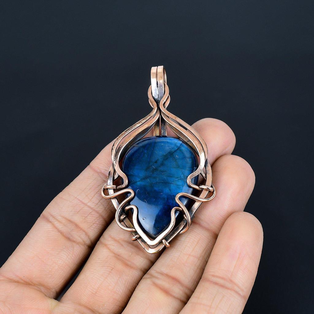 Blue Flash Labradorite Jewelry,999 Copper Wire Wrapped Pendant, Handmade Gemstone Jewelry, Gifts For Wife Brand New Pendant