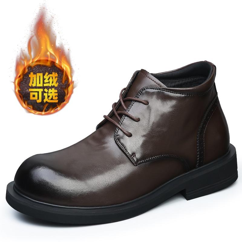 Высокие хлопковые ботинки мужские новые зимние кожаные хлопковые ботинки с увеличением высоты, флисовой подкладкой, утолщенные, теплые, деловые повседневные кожаные ботинки