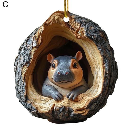 Christmas Tree Pendant Hanging Acrylic Ornament with Lanyard Easy To Install Adorable Animal Shape Holiday Festive Decoration