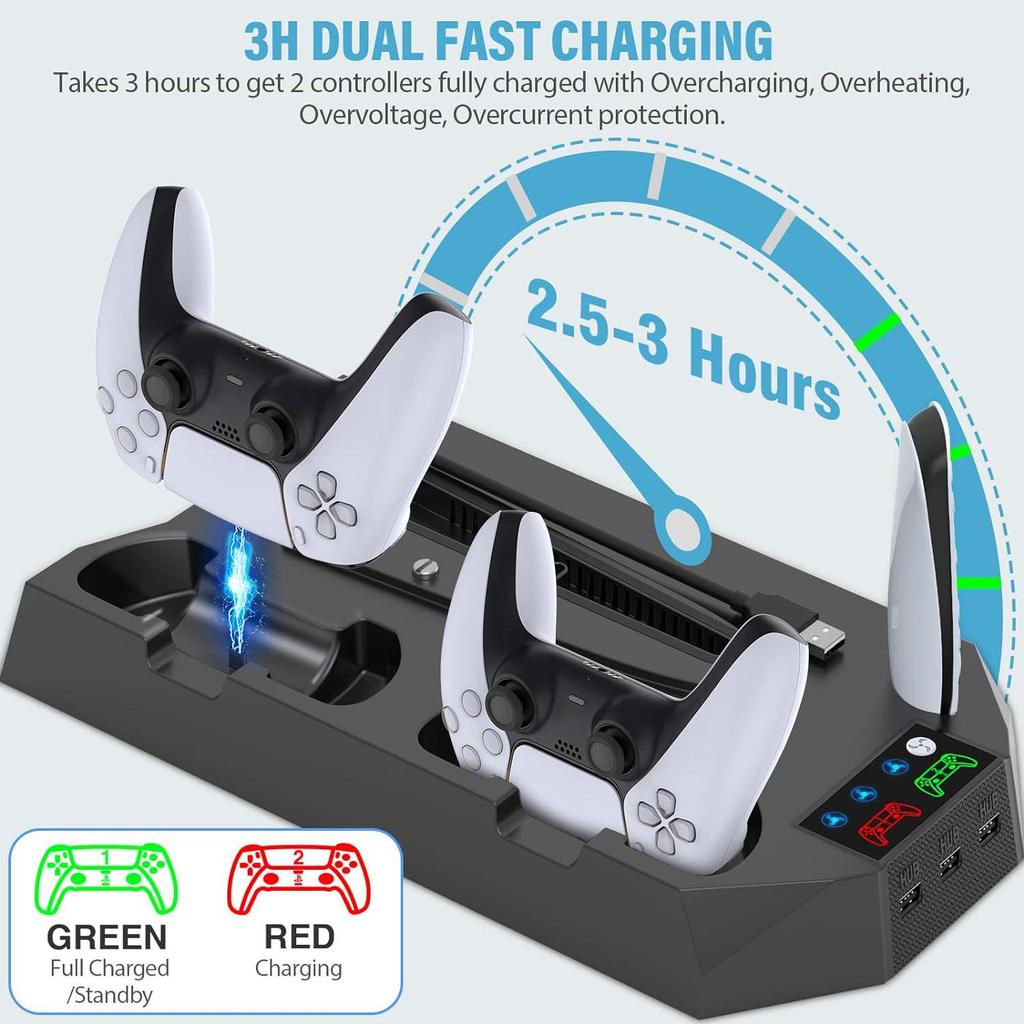 Подставка для охлаждения и зарядки консоли PS5/Slim/Pro с двухфункциональным вентилятором