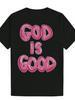 Полиэстеровая футболка с круглым вырезом и смелой розовой надписью "GOD IS GOOD" - Легкая и дышащая