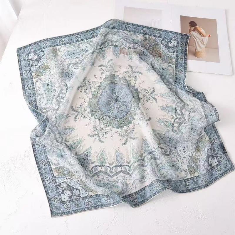 Spring and Summer New 100% Mulberry Silk Georgette Silk Scarf Women's Retro Lazy Chinese Square Scarf Premium Scarf Accessories