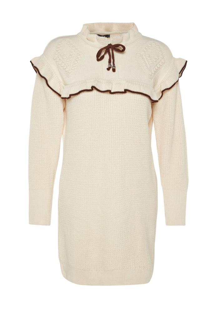 Women's Fashionable Stylish Hijab Sweater Cream Black Ribbed Knitwear Knitted Sweater