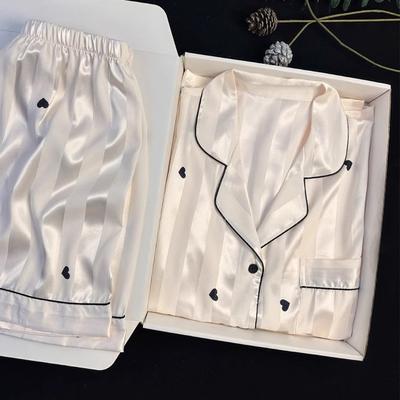 Летняя пижама из искусственного шелка в полоску, простая, высококлассная, женская, прохладная, с коротким рукавом, для дома