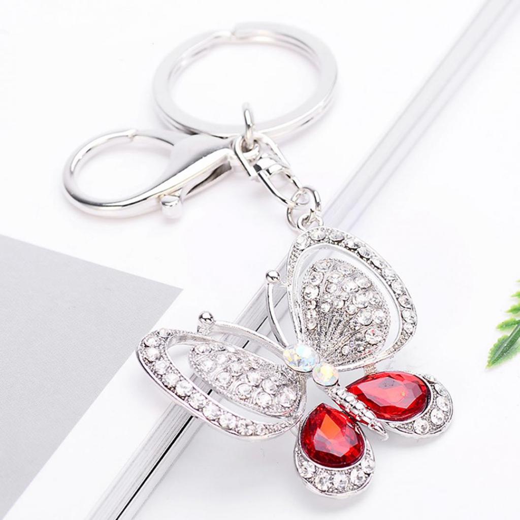 Shiny Rhinestone Hollowed Butterfly Pendant Keychain Keys Organizer Ring Decor