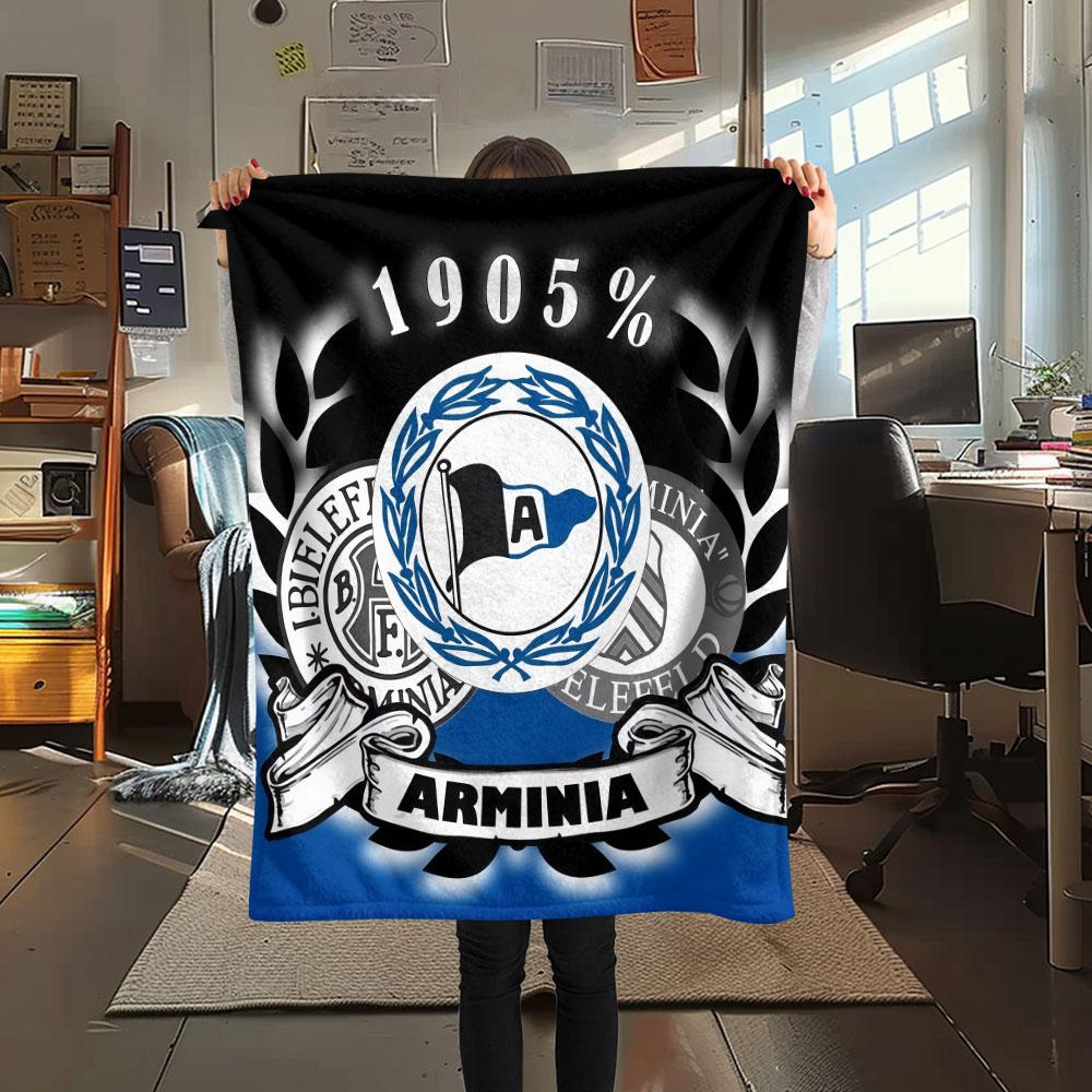 DSC Arminia Bielefeld Printed Flannel Blanket, soft throw for bedroom sofa, washable,soccer fan merchandise, great gift.