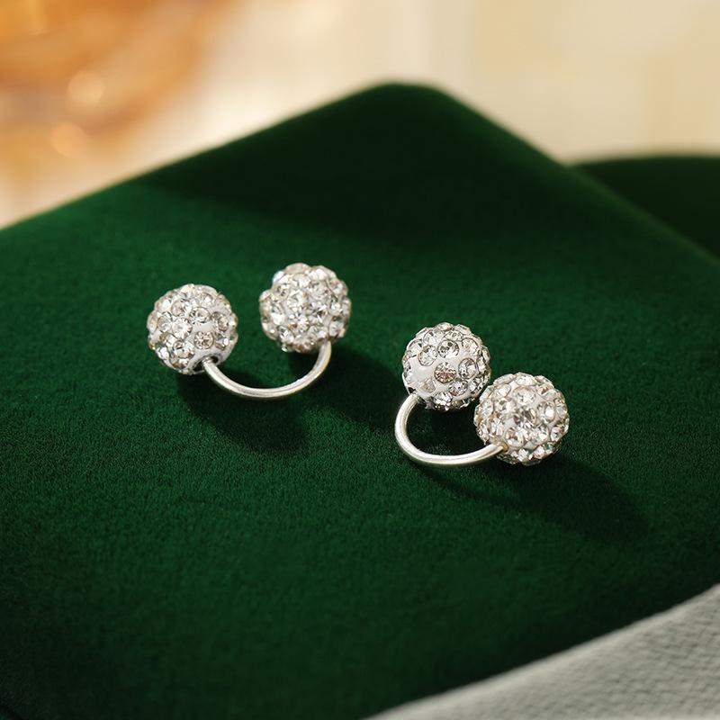 Banyan Tree S999 Silver U-shaped Diamond Ball Earrings for Women