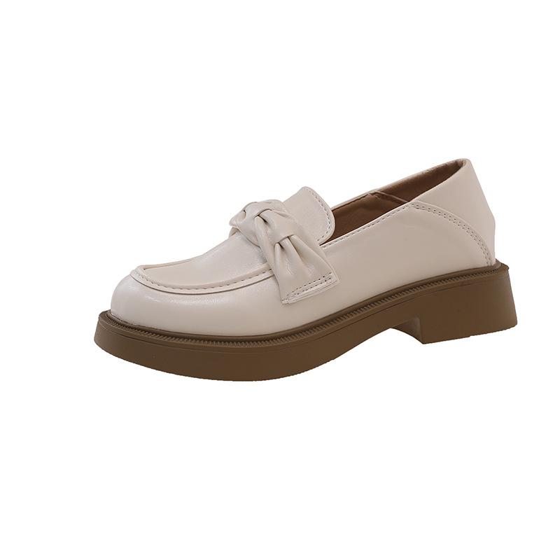British Small Leather Shoes Women's Autumn New Shallow Single Shoes Women's Middle Heel Comfortable Casual Women