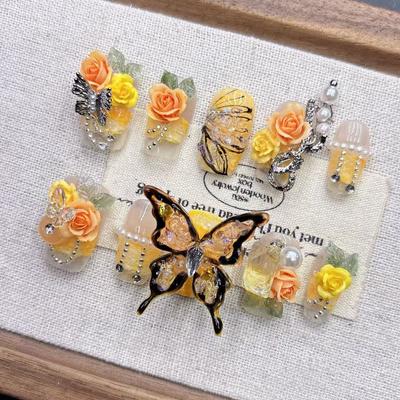 Квадратные накладные ногти миндалевидной формы, французский маникюр с 3D-дизайном, акриловые ногти с полным покрытием на клеевой основе, искусственные накладные ногти для женщин