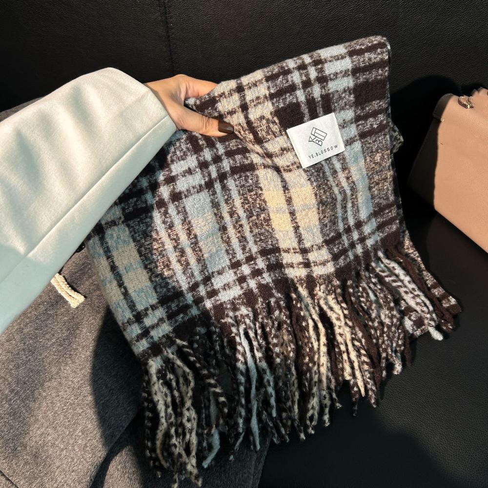 Warm Winter Plaid Scarf Rose Pink Pashmina New Long Tassel Scarves  Women