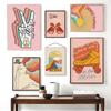 Solid Wood Frame Cartoon Feminist Peace Sign Rainbow Posters Print Wall Art Picture Sun Line Canvas Painting Wild Tiger Kids Room Home Decoration