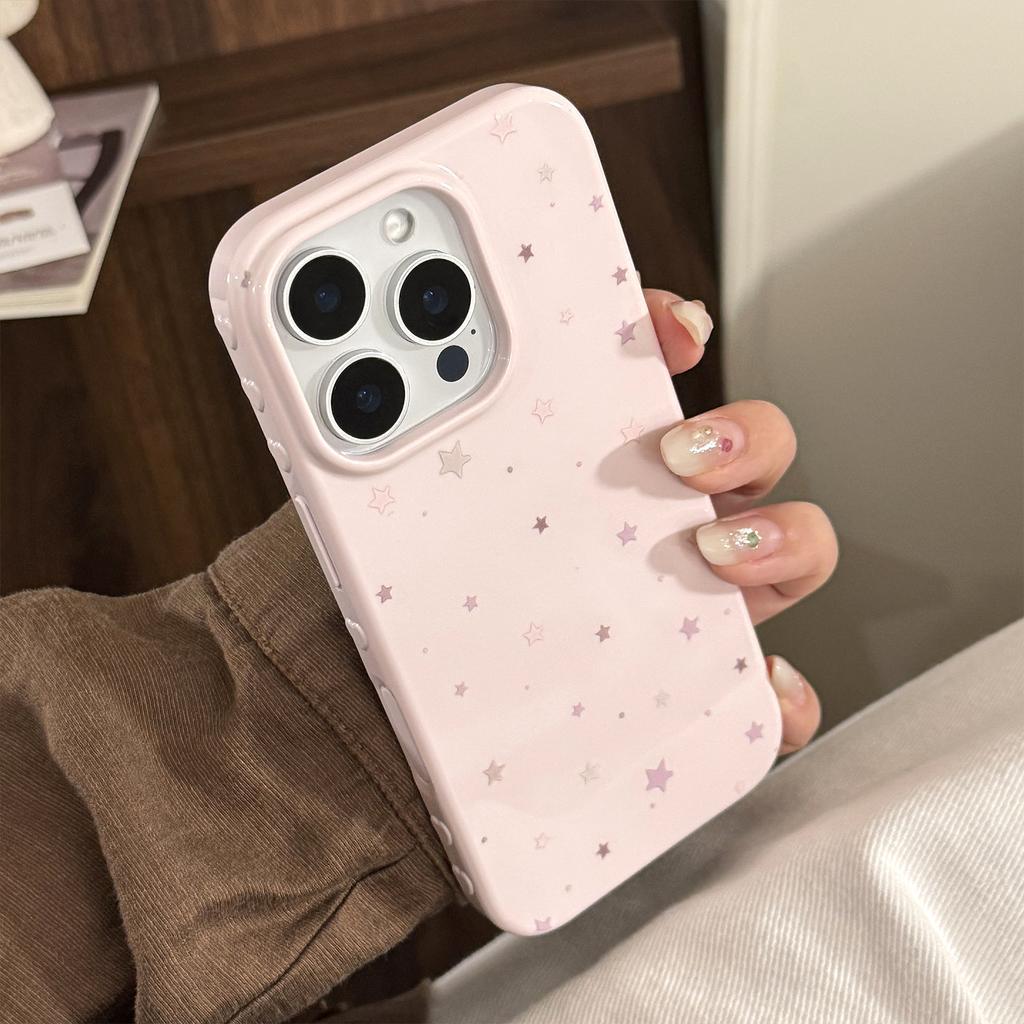 Розовый чехол для телефона с граффити в виде звезд, подходит для Apple 16 Pro Max, iPhone 17, простой корейский стиль, полное покрытие для 13, мягкий для 15