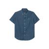 Polo Solid Color Logo Embroidered Polo Collar Denim Short Sleeve Shirt Men Shirts Blue 710945519-002